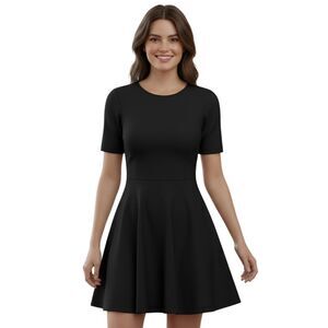 Topshop Black Skater Dress Short Sleeve